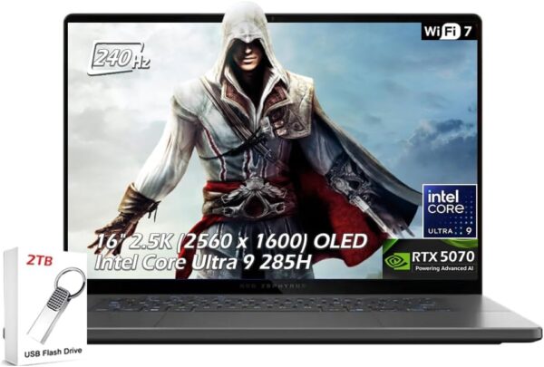 ASUS ROG Zephyrus G16 16" 2.5K OLED 240Hz Gaming Laptop, Intel Core Ultra 9 285H, RTX 5070 8GB, 16GB LPDDR5X 1TB SSD, Thunderbolt4, Wi-Fi7, Backlit KB, Win11, Eclipse Gray, w/2TB USB Drive, W/GaLiMu
